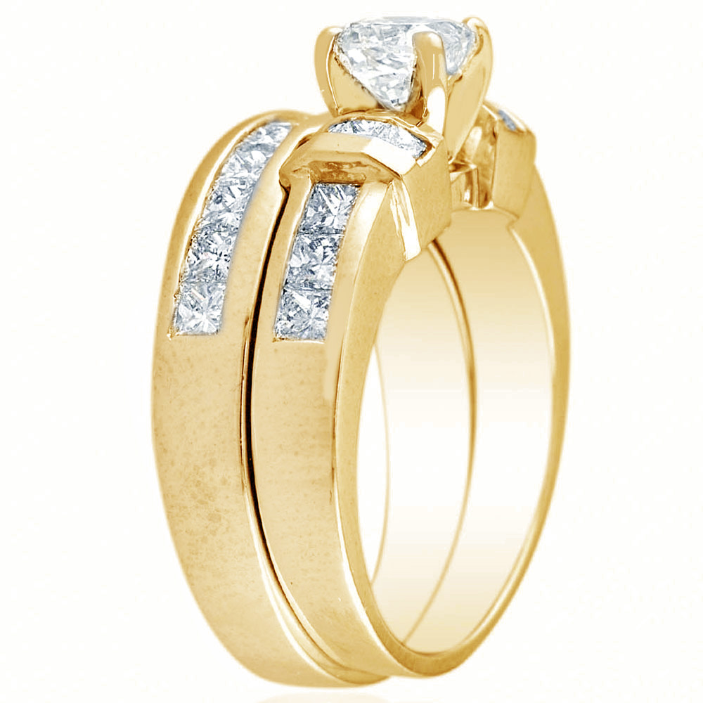 Radiant Bridal Set with Channel Set Princess Cut Side Diamonds